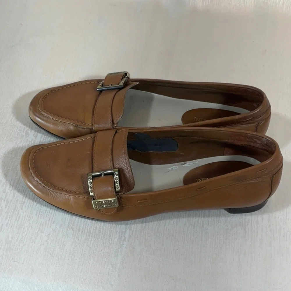 Enzo Angiolini Brown Leather Loafers with Buckle Detail-Size 6M